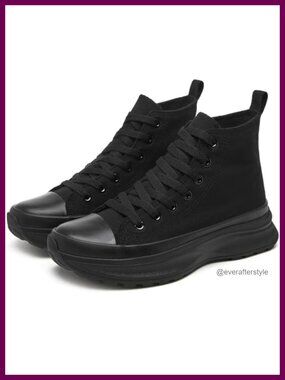Womens High Top Platform Canvas Sneakers Lace Up Casual Skate Shoes